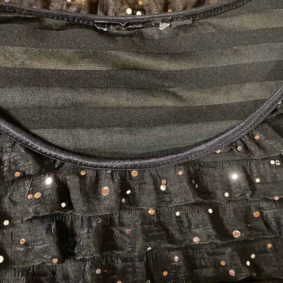 Jet Black Fancy crepe-ish fabric Top with sequins & small ruffles, lightweight - Picture 9 of 9